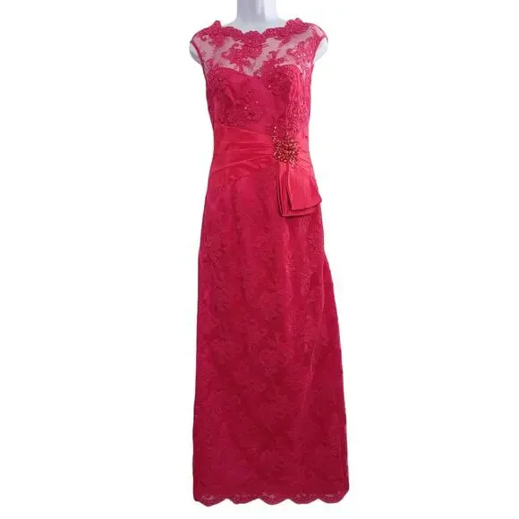 Rickie Freeman Teri Jon Gown Women's Size 2 Red Lace Formal Party Maxi Dress - Picture 7 of 16